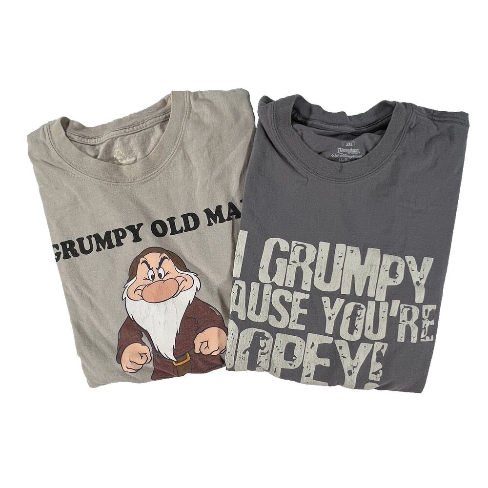 Disney World Snow White Mens Grumpy Short Sleeve T-Shirt Lot of 2 Size 2XL